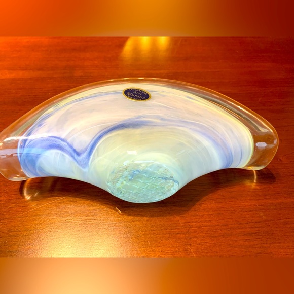 Murano reproduction glass napkin holder light blue & green swirl art glass - Picture 5 of 5